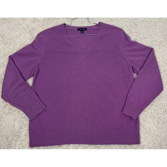 Lands End Lavender Cashmere V-Neck Pullover Sweater Women's XL Luxury Preppy - Picture 6 of 11